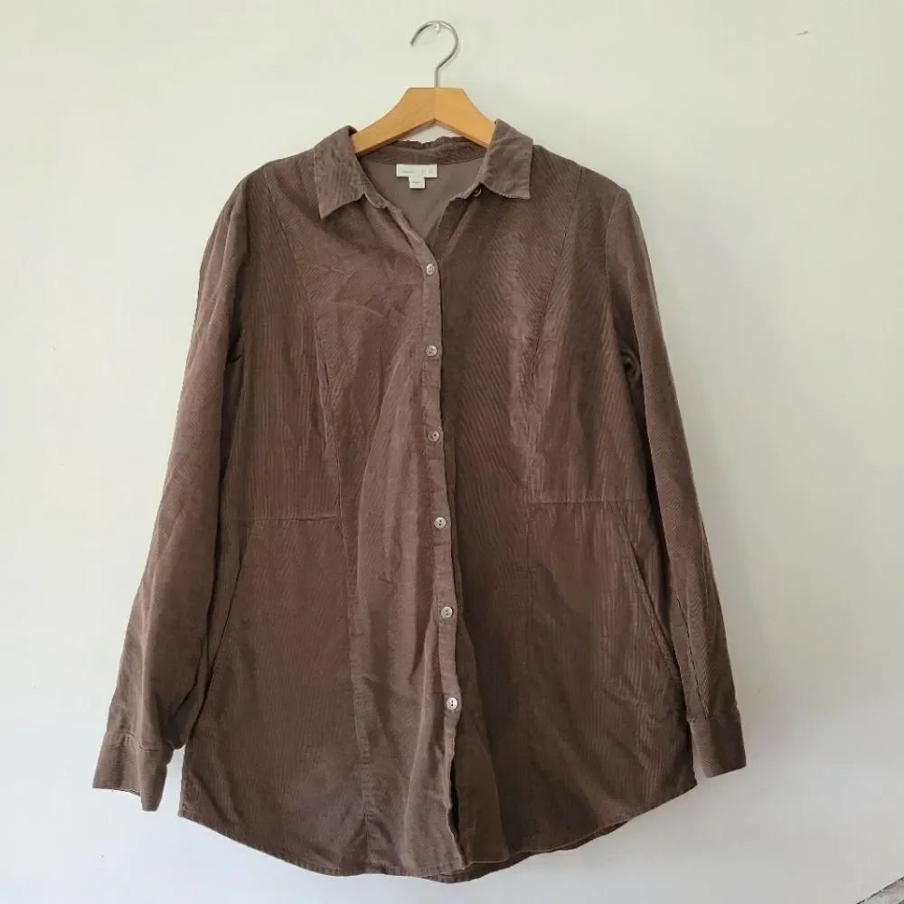 J. Jill 100% Cotton Corduroy Brown Button-Up Shirt Pockets Medium Soft